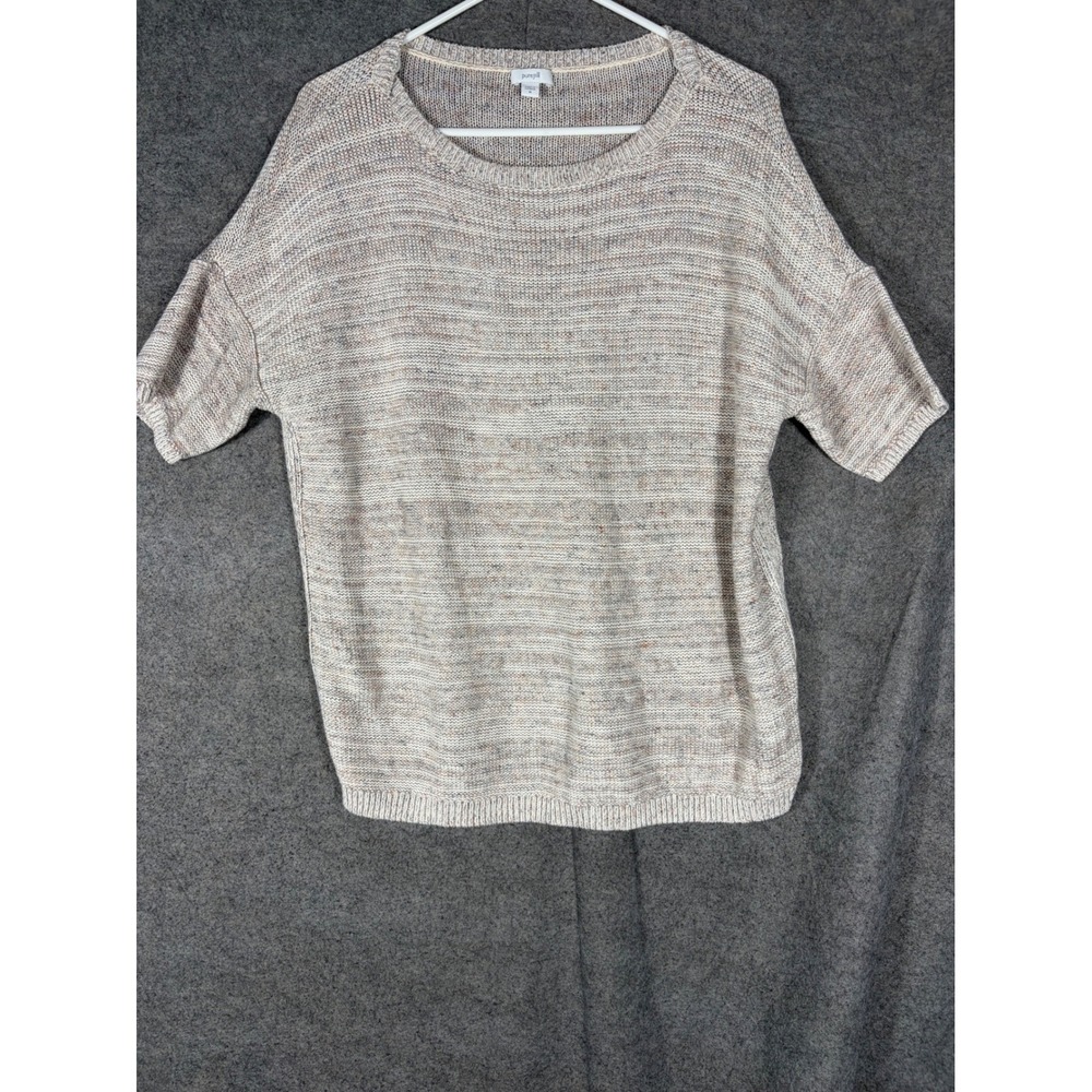 Pure Jill J. Jill Womens Medium Short Sleeve Knit Sweater Marled Neutral Cotton